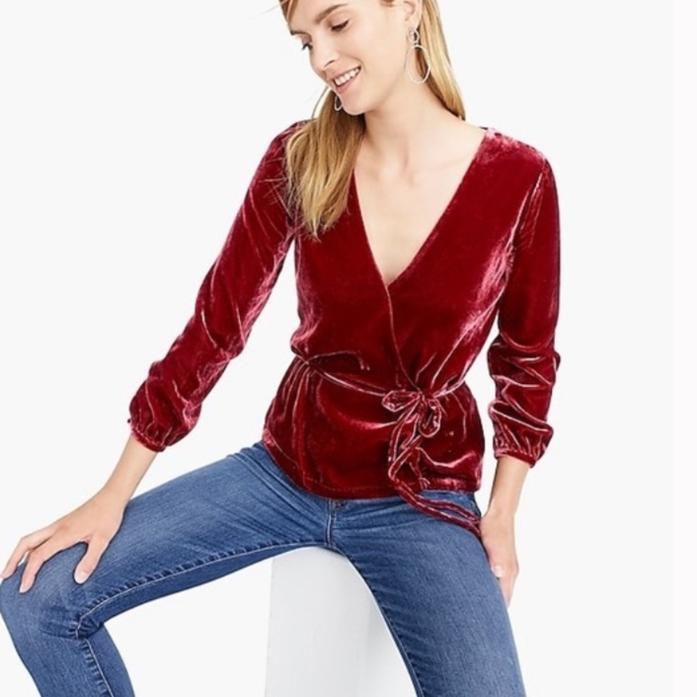 J. Crew Faux-wrap top in drapey velvet Size 00 NWT